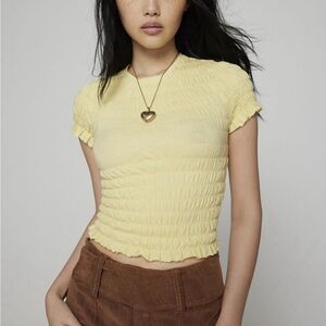 Urban outfitters shirred pale yellow crop top
